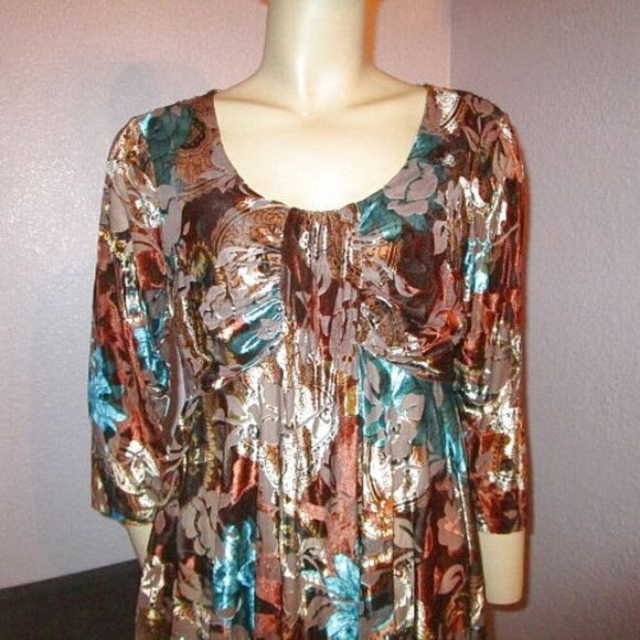 MECHANT Burnout VELVET Blouse Size L TOP Tunic 3/4 SLEEVES Asymmetrical FLOWY - Picture 2 of 11